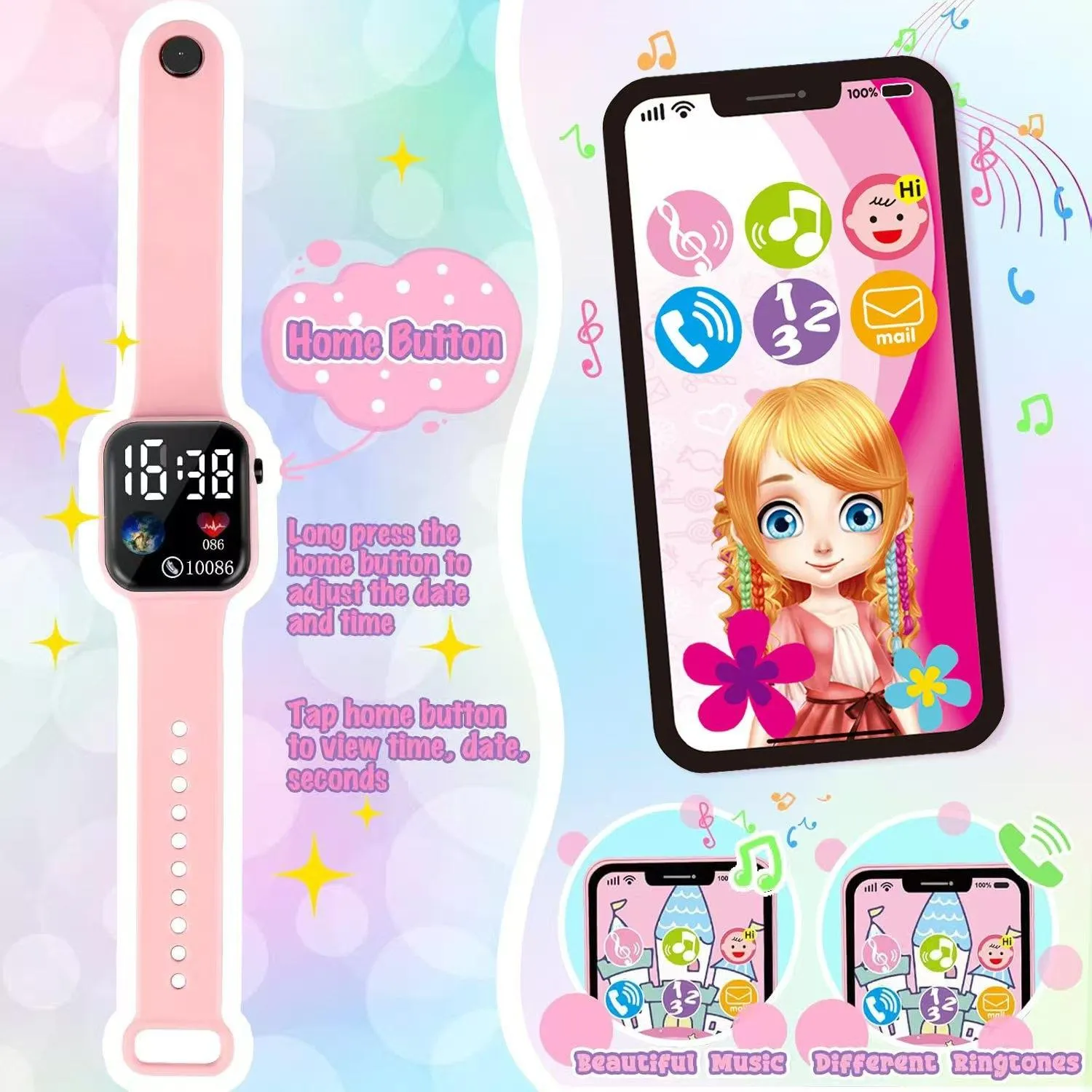 Realistic Girl Handbag Toy Set, Colorful Pretend Play Accessories, Includes Phone Wallet Makeup Toys, Perfect Birthday Gift for Girls(This product is available in multiple options.100mah Button Battery)