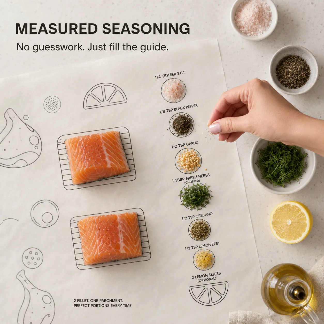 Printed seasoning scale on parchment paper