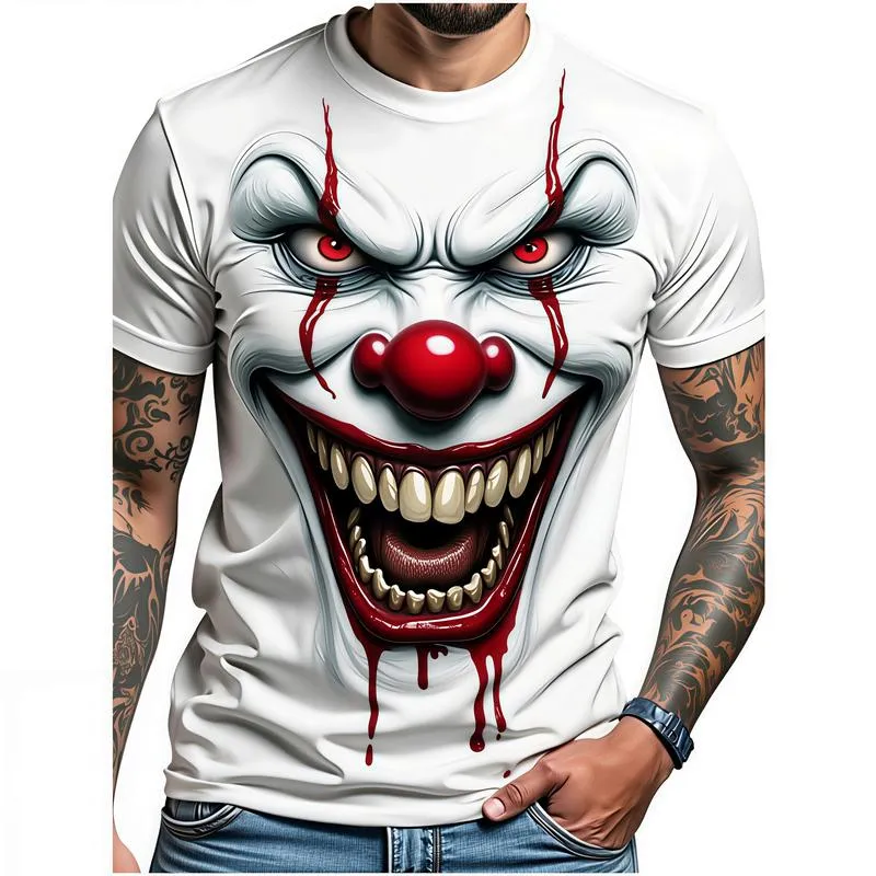 Men's Horror Clown Graphic T-Shirt, Stylish Halloween Grimace Tee, Casual Short Sleeve for Summer & Outdoor Wear - S